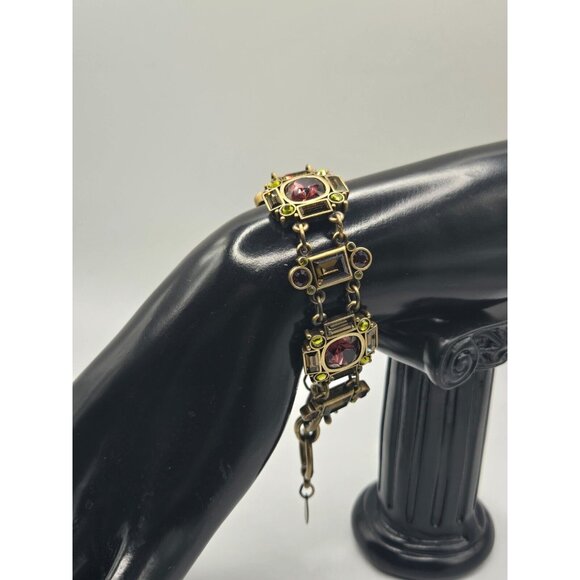 MYKA Swarovski crystal panel bracelet in bronzed brass green burgundy champagne - Picture 7 of 7